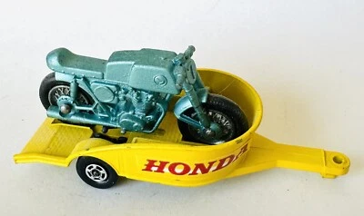 Honda Trailer No. 38 Lesney Matchbox 1968 Thin Wheels w/ Teal Motorcycle Rare - Image 1 of 4