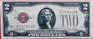 VINTAGE, "1928" on a RARE, $2.OO NOTE, w/ 'RED SEAL', +ERRORS, MISCUTS, MISPRINT - Picture 1 of 2