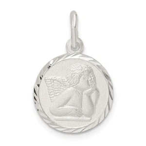 925 Sterling Silver Polished Satin and Diamond Cut Cherub Circle Charm - Picture 1 of 6