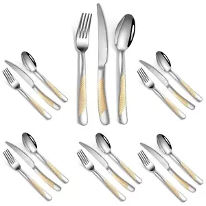 Gold and Silver Hammered Silverware Set for 6 Rustproof Stainless Steel Flatw... - Picture 1 of 1