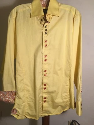 BERTIGO Long Sleeve Shirt Mens Size 2 Small Yellow Club Shirt w/ Paisley Accents - Image 1 of 4