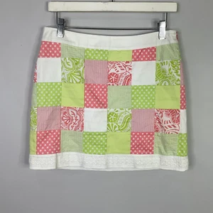 Vineyard Vines Mini Skirt Women Size 2 Patchwork Lined 100% Cotton Pink Green - Picture 1 of 8