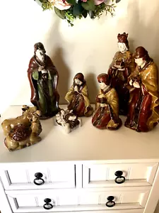 Vintage Hand-Painted Christmas Nativity Set - 8 Pieces - 11" Ceramic Pottery - Picture 1 of 23
