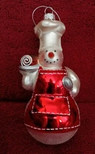 Williams Sonoma raro CHEF BAKING MUÑECOS DE NIEVE vidrio soplado adorno de Navidad 6" - Imagen 1 de 9