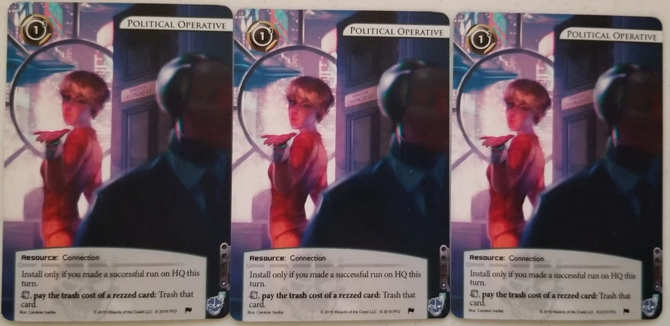 Android :Netrunner Political Operative x3 Complete Playset Alt Art Promo LCG - Image 1 of 1