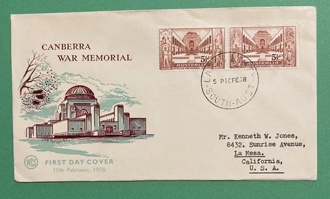 Australia First Day Cover 1958 Canberra War Memorial w/ Two 5 1/2d  Stamps Cover