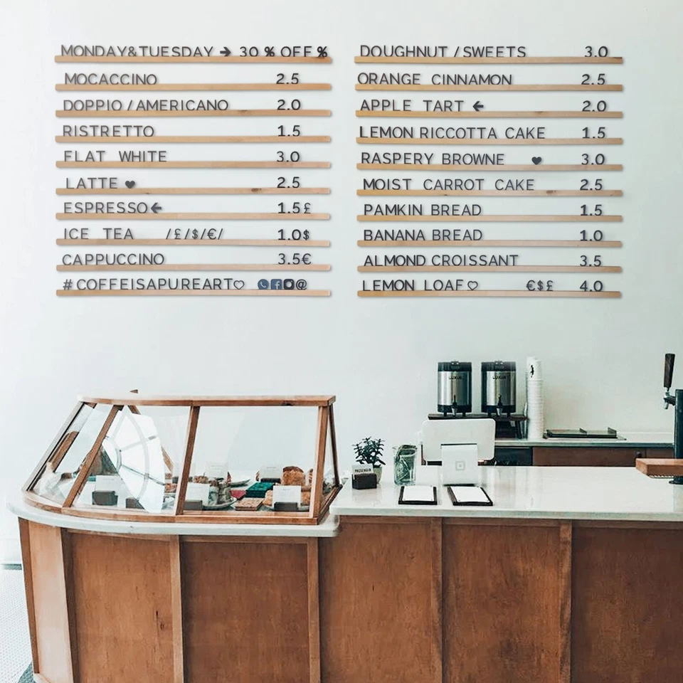 Black Wooden Letter & Light Wooden Rails Menu Board, Changeable Letter Board - Image 1 of 4