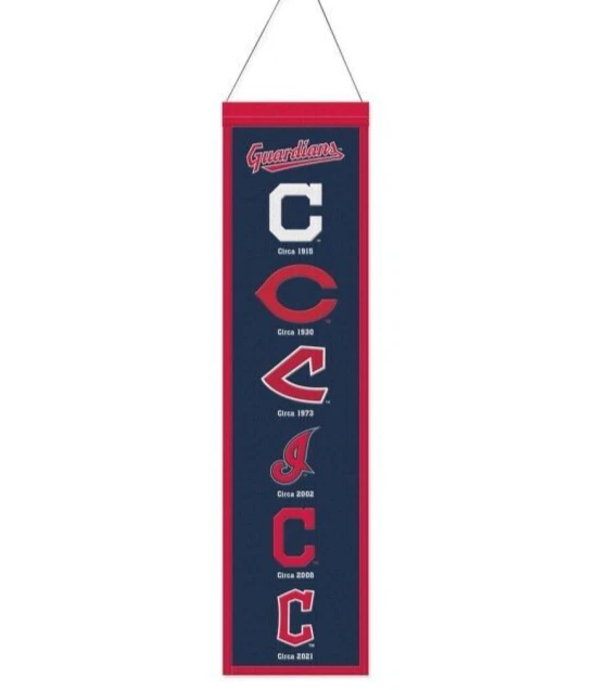 CLEVELAND GUARDIANS EVOLUTIONS BANNER EMBROIDERED WOOL 8"X32" W/ HANGING ROPE - Image 1 of 1
