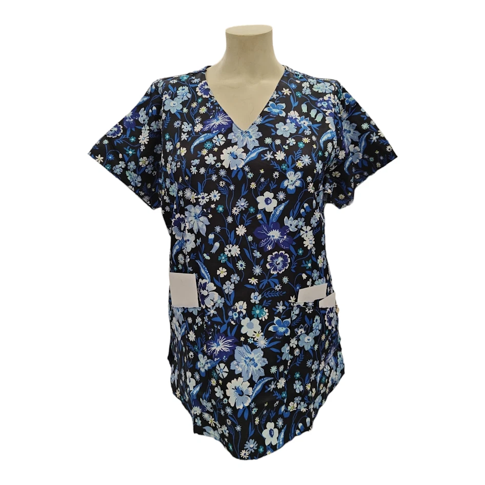 Vera Bradley Halo V6117 MGB Moonlight Garden Black V-Neck Print Scrub Top - Image 1 of 4