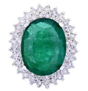 9.30CT  Oval Cut Emerald With Surround White Cubic Zirconia Women's Elegant Ring