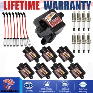 8x Ignition Coils & 8x Spark Plugs & 8 Wires For Chevy GMC Cadillac 5.3L UF271 - Picture 1 of 19