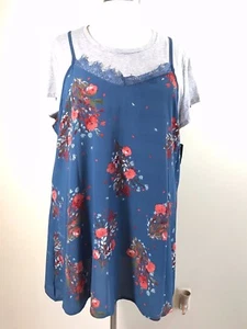 NWT MASSINI Plus Size 2X 2 Pc. Teal Floral T-Shirt Sundress Lace Trim - Picture 1 of 8