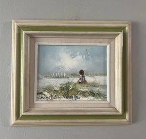 Signiertes Ölgemälde auf Leinwand Kind am Strand gerahmt 16,5x14,5 tiefer Rahmen - Bild 1 von 13