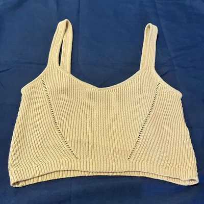 CottonOn Women L Tan Pointelle Knit Bralette Sweater Tank Boho Beach Festival - Image 1 of 4