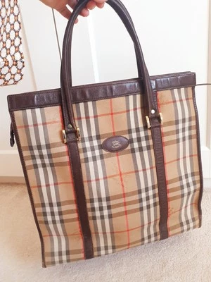 Burberry женщин винтажный Haymarket большой бежевый ткани сумка с короткими ручками Дамская сумка сумка сумка - Изображение 1 из 4