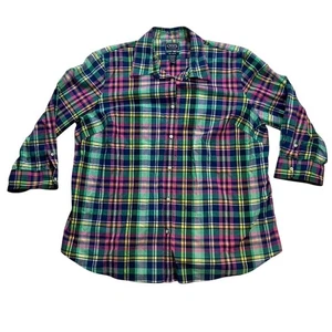 Chaps Classics Womens 2X Plaid Button Down Shirt No Iron Cotton Colorful - Picture 1 of 11