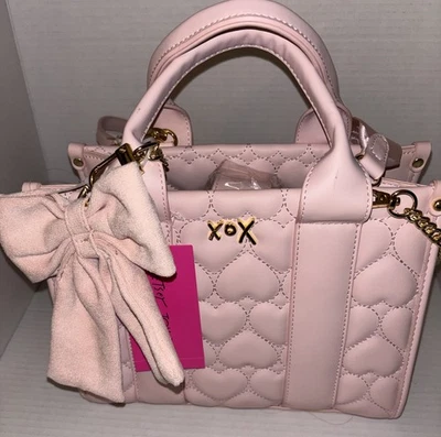 Betsey Johnson XOEVE выстеганная сердце сумка сумочка сумка бант подвеска розовый румяна - Изображение 1 из 4