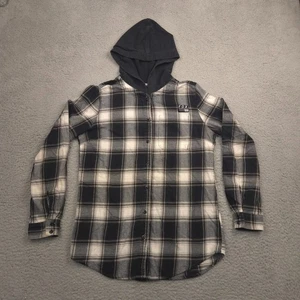Fox Herren Karo Flanell Hoodie Hemd Small Schwarz Weiß Knopfleiste Langarm - Bild 1 von 9