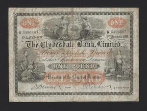 SCOTLAND CLYDESDALE BANK 1 POUND 1918 P-181 VF RARE Great Britain UK - Picture 1 of 2
