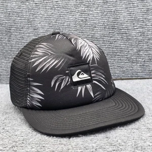 Quiksilver Hat Cap Snap Back Black Palm Leaf Trucker Mesh Patch OSFM Mens Beach - Picture 1 of 11