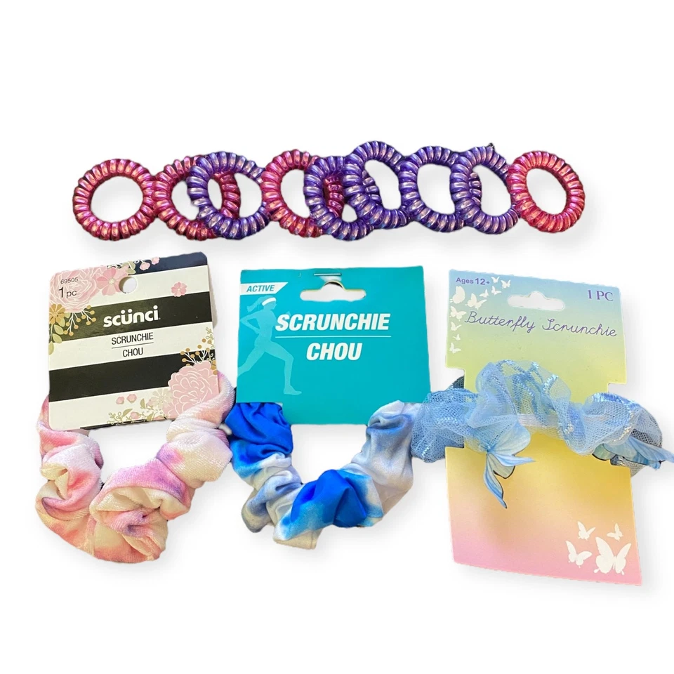 Blue Scrunchies & Pink Purple Ciun Hair Ties New - Image 1 of 1