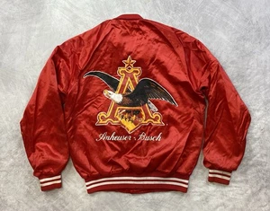 Vintage 90s Budweiser Bud King Of Beers Satin Jacket Anheuser Busch Size M - Picture 1 of 24