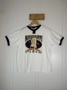 Vintage Mississippi State Outline Historic Places Ringer T-Shirt Size Lg - Picture 1 of 8