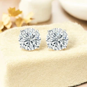 1 Cts F/VS1 Round Brilliant Cut GIA Certified Diamond Stud Earrings 18K Gold - Picture 1 of 3
