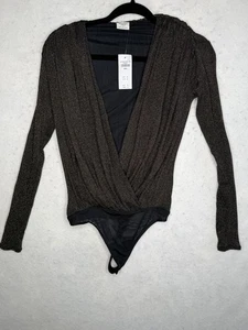 Body Abercrombie & Fitch para mujer pequeño negro metálico envolvente manga larga cuello en V - Imagen 1 de 15