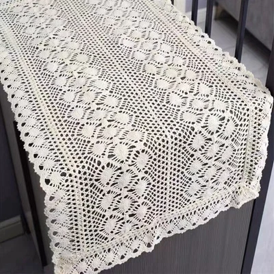 Vintage Hand Crochet Lace Table Runner Rectangle Dresser Scarf Wedding Party - Image 1 of 4