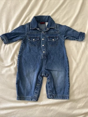 Винтажный детский джинсовый комбинезон Arizona для 3-6 месяцев с застежками и длинным рукавом - Изображение 1 из 4