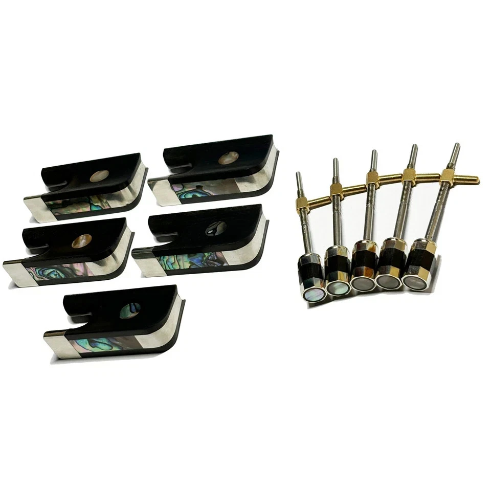 5x 4/4 Cello Bow Ebony Frog Nickel Silver Abalone Frog + Screw Button - Image 1 of 1