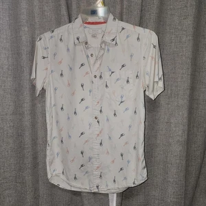 21 Men Short Sleeve Button Up Shirt XS Beige Multicolor Diver Print Casual Summe - Picture 1 of 7