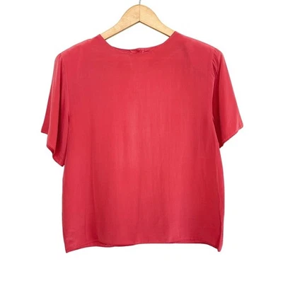 Топ Jennifer Moore коралловый розовый 100% шелк короткий рукав вырез лодочкой на пуговицах сзади M - Изображение 1 из 4