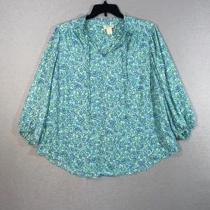Cynthia Rowley Damen 2x Bluse blau grün geblümt 3/4 Arm Boho Bauern Oberteil - Bild 1 von 11
