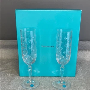 Tiffany & Co. Floret Crystal Champagne Flutes (Set of 2) w/ Original Tiffany Box - Picture 1 of 7