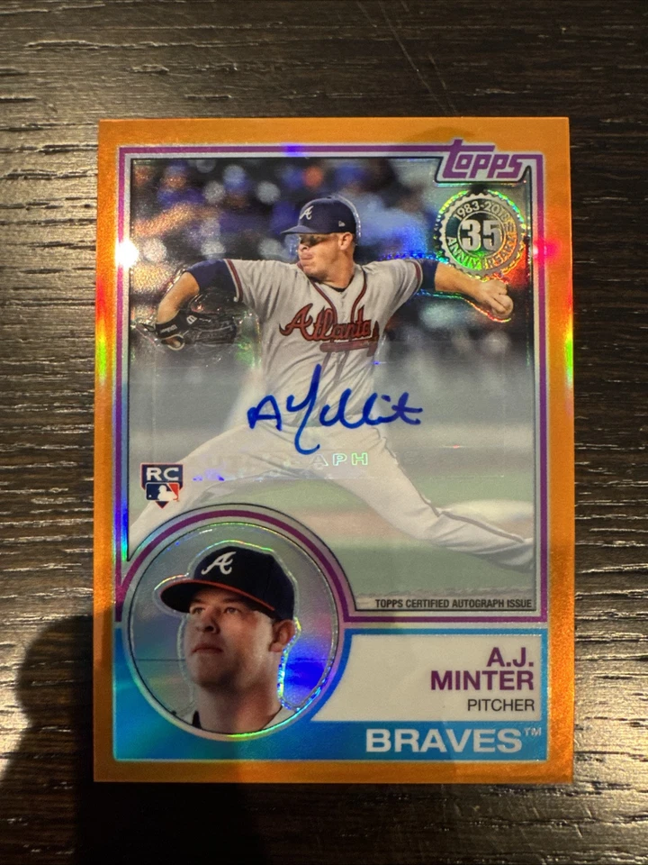 2018 TOPPS AJ MINTER 1983 SILVER PACK AUTO RC ORANGE REFRACTOR /25 BRAVES - Image 1 of 4