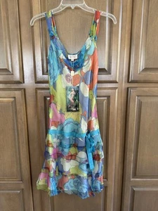 Womens Semi-Sheer Multicolor Floral Chiffon MIdi Dress ~ Size XS ~ New - Picture 1 of 16