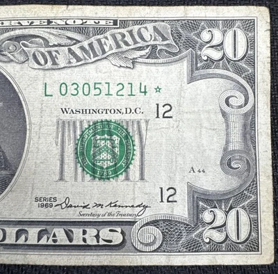 1969 $20 STAR NOTE/San Francisco Federal Reserve Note/Fr. 2067L*/ FREE SHIPPING! - Image 1 of 3