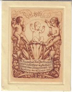 HANS VOLKERT: Geburtsanzeige für Dr. Friedrich und Ilse Bonhoff, 1916 - Bild 1 von 1