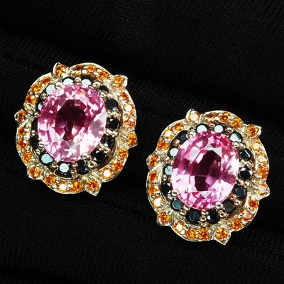 Estate Padparadscha Sapphire Oval 9.40Ct925 Sterling Silver Rose Gold Earrings - Image 1 of 4