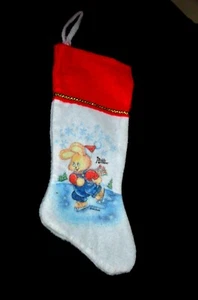 Medias de Navidad de fieltro vintage Wellington Kuddle Kritters Bunny patinaje sobre hielo MCM - Imagen 1 de 9