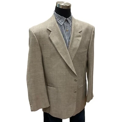 48R John Henry Suit Jacket Sport Coat Blazer Twill Tan Brown Wool Linen Blend - Image 1 of 4