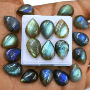 19 Pcs Natural Labradorite Multi Blue Flash 16x12mm Pear Cabochon Gemstones Lot - Picture 1 of 12
