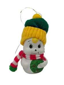GIFTCO Christmas Ornament Snow Bells Porcelain Bell Snowman 1987 Bell Attached - Picture 1 of 11