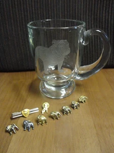 MACK TRUCK MEMORABILA / BULLDOG LAPEL PINS, TIE CLIP & ETCHED BULLDOG GLASS MUG - Picture 1 of 3
