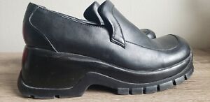 LEI Women's Sz 8 Spatz Black Leather Platform Slip On Shoes 