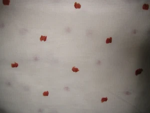 VINTAGE DUTCH VOILE CURTAINING FABRIC - EMBROIDERED TERRA COTTA POLKA DOTS - Picture 1 of 5