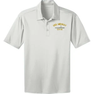 White Dri FIT Mesh Polo shirt USS MIDWAY CV-41 Embroidered / Add name - Picture 1 of 3