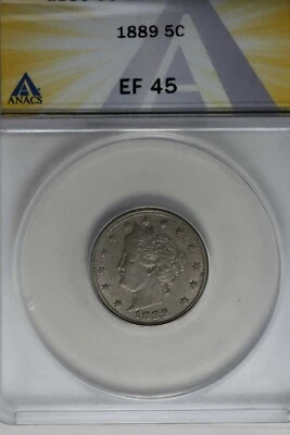 1889  .05  ANACS  EF 45  Liberty Nickel, V Nickel, 5 Cent Piece - Image 1 of 2